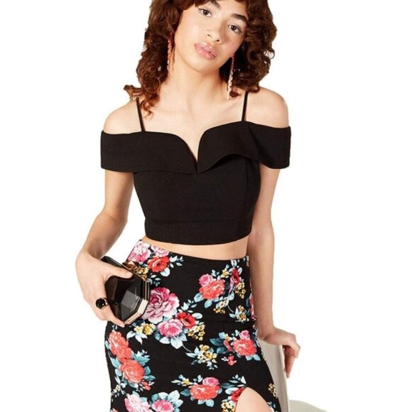 B.DARLIN Black Off The Shoulder Crop Top NEW Size 11/12 - Picture 2 of 7